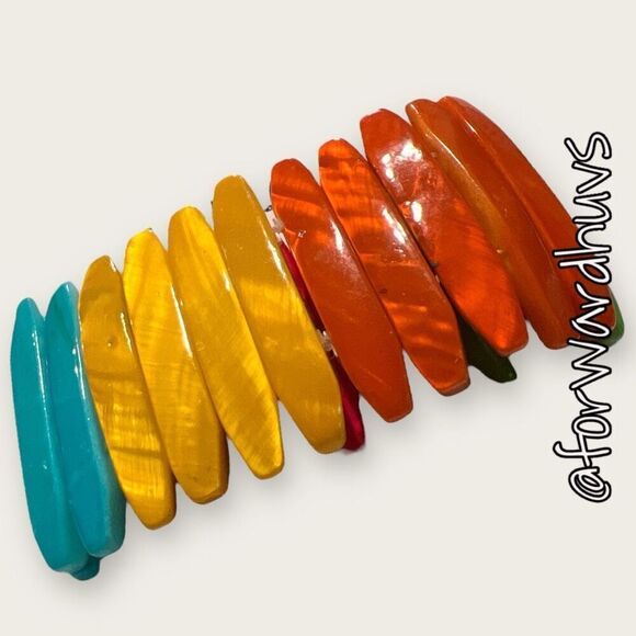 Multicolored Mother of Pearl Stretch Bracelet - Picture 5 of 8